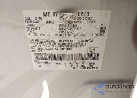 2010 Ford Edge Se z USA, uszkodzony, nr VIN 2FMDK3GC7ABB26400